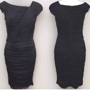 Tadashi Shoji Black Ruched Chiffon Asymmetrical Cocktail Dress Small